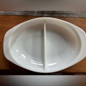 Pyrex Divide-A-Dish for serving multiple sides. # 1083 Milk Glass 1.5 Qt Vintage